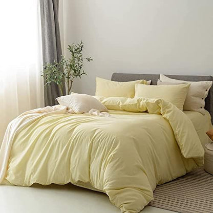 FOSSA Duvet Cover Set 100% Washed Cotton Linen Feel Twin
