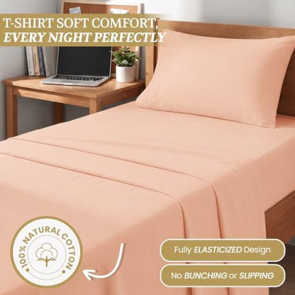 Twin XL Cotton Knit Jersey Sheet Set, 15" Deep Pocket, Blush, 3PC