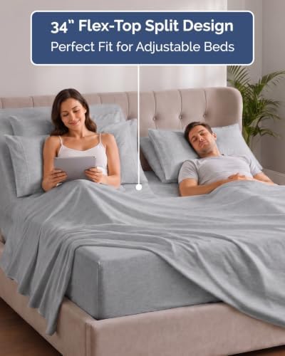 Flex Top Split Head King 6 Piece Sheet Set - Cooling - Heathered Grey