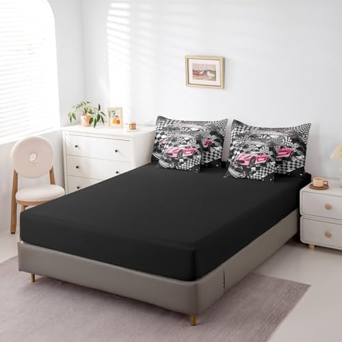 Girls Boys Racing 7 Pcs Comforter Set Queen Size Bed in a Bag,Kids Race Car Bed Set Room Decor,Extreme Sports Bedding Sets with Comforter,Flat,Fitted Sheet,Pillowcases,Pillow Covers
