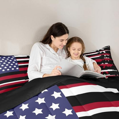 Erosebridal American Flag Comforter Set Full,Army Military Bedding Set for Teens Man,Red Blue Stars Stripe USA Flag Bedding Comforter Soldier Quilt Duvet Set 2 Pillow Cases Bedroom Decor