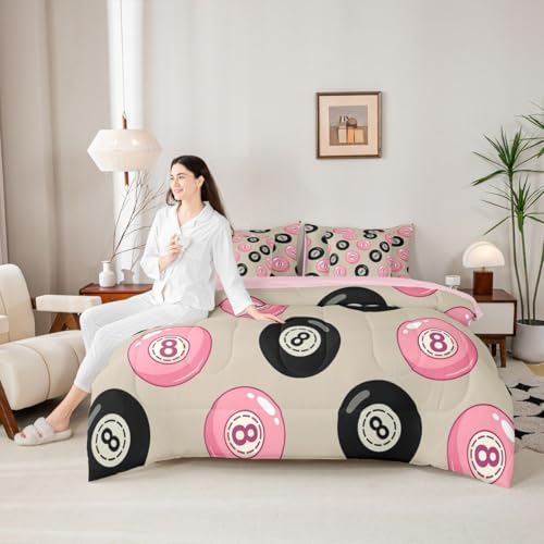 Erosebridal Kids Lucky Trendy 8 Ball 7 Piece Bedding Set Full Girly Fashion Y2K Comforter Set for Girls Coquette Room Decor,Pink Black Lucky 8 Ball Bed in A Bag with Sheets Funky Preppy Bed Set