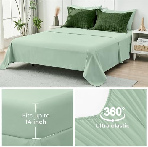 HYMOKEGE Dark Green/Sage Green Oversized King Comforter Set Seersucker 7 Pieces, All Season Luxury Bed in a Bag for Bedroom, Bedding Set with Comforter, Sheets, Pillowcases & Shams