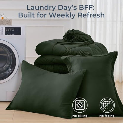 HEVUMYI 5-Piece Twin XL Comforter Set, Dark Green Bed in a Bag