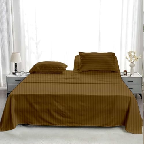 NON Sticky cotton 4 Piece Head Flex King Fitted Sheet Set for Sleep Number Adjustable Bed, 100% Long Staple Cotton Bed Sheets, 34" Top Split, Fits 18" Deep Mattress, 78" X 80", Taupe Stripe