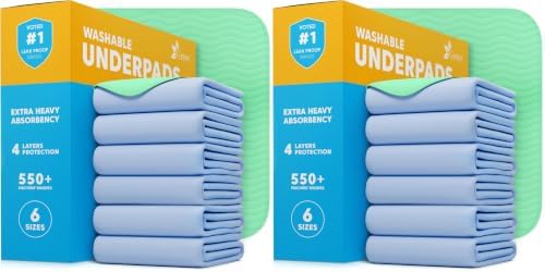 GREEN LIFESTYLE® Washable Underpads - Heavy Absorbency Reusable Bedwetting Incontinence Pads for Kids, Adults, Elderly, and Pets for Bed, Sofa, Couch, Floor (Pack of 20 - 34x36)