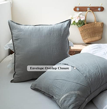 Simple&Opulence 100% Washed Linen Euro Shams 26'' x 26'' Pack of 2, Basic Style Solid Color Natural Flax Farmhouse Decorative Square Throw Pillow Covers for Bed Couch Sofa - Ultimate Grey