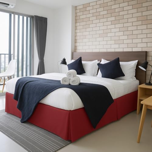 Mattress-Homes Luxury Box Pleated Bed Skirt Split Corners Platform Style Easy Fit Fade & Wrinkle Resistant with Tailored Drop 21 Inch (King, Burgundy)