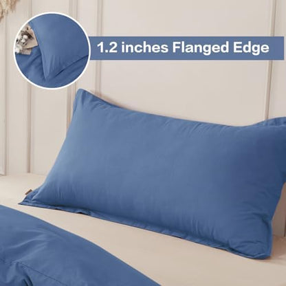SAPHREAS 100% Washed Cotton Duvet Cover Twin Size Set, Linen Like Comforter Cover with Zipper Closure & Corner Ties (No Comforter), 68x90 Navy Blue