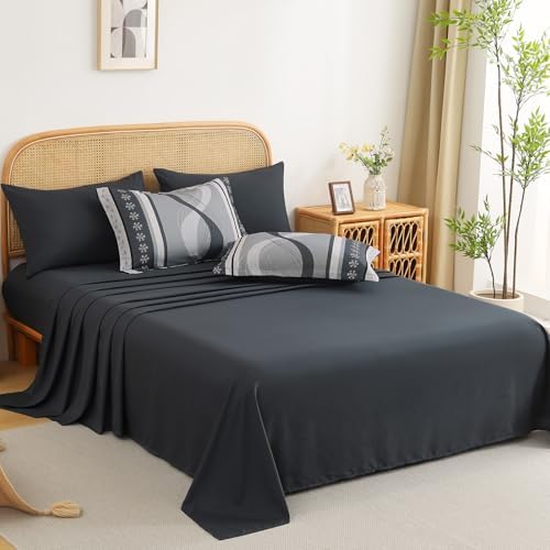 Anibedding Grey Comforter Set King Size,8 Pieces Striped Bed in a Bag