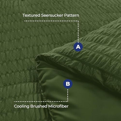 HYMOKEGE Olive Green Full Size Comforter Sets Seersucker 7 Pieces, All Season Luxury Bed in a Bag for Bedroom, Bedding Set with Comforter, Sheets, Pillowcases & Shams