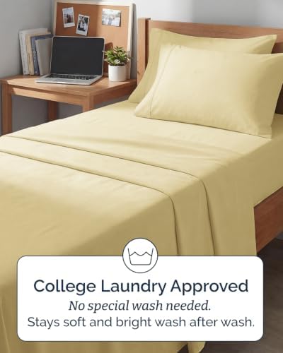 Twin XL 4 Piece Sheet Set - College Dorm Room Essentials - Butter Yellow