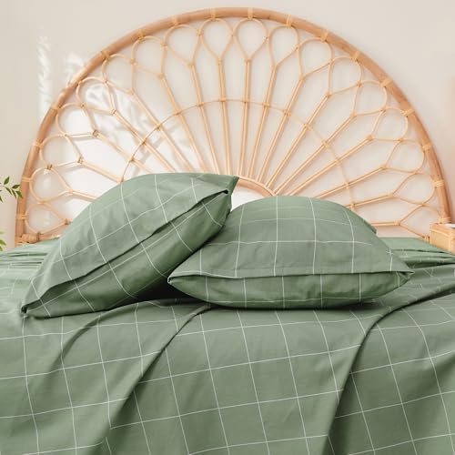 JELLYMONI 100% Cotton Sheet Set, Green Plaid, Full