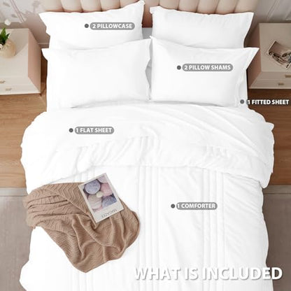Full Size Comforter Sets White, 7 Pieces Bed in a Bag Bedding Set