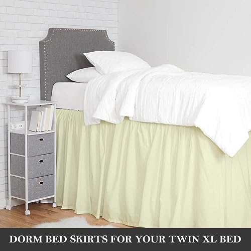 Crown Collection Twin XL 32" Inch Drop Long Dorm Bed Skirt, Ruffled Pattern College Dorm Room Bed Skirts, Split Corner, Easy Care, No Wrinkle Cotton Microfiber Bed Skirt