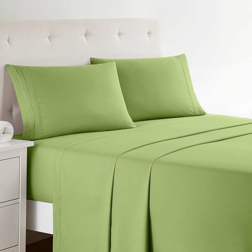 Clara Clark Bed Sheets, Premier 1800 Series 4 Piece Bed Sheet Set, Deep Pocket, Wrinkle, Fade, Stain Resistant, Luxury Soft Bedding Sheets & Pillowcases, Queen, Garden Green