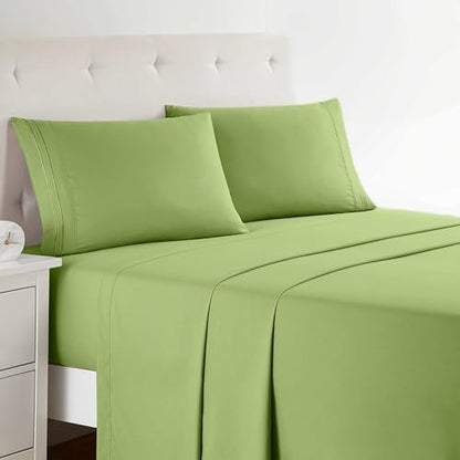 Clara Clark Bed Sheets, Premier 1800 Series 4 Piece Bed Sheet Set, Deep Pocket, Wrinkle, Fade, Stain Resistant, Luxury Soft Bedding Sheets & Pillowcases, Queen, Garden Green