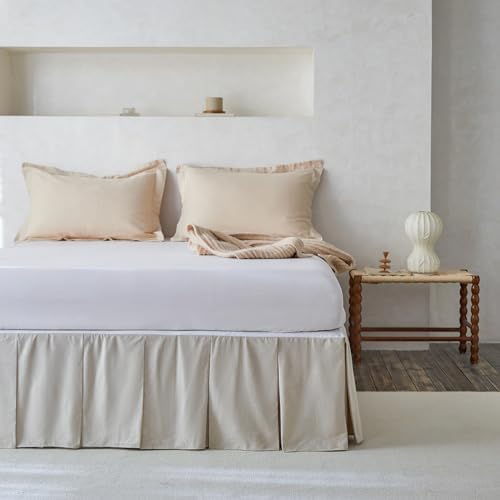 BISELINA French Linen Pleated Bed Skirt, 18" Tailored Draped Natural Linen-Cotton Blend Basic Dust Border Soft Comfort Farmhouse Bedding (18" King, Linen)