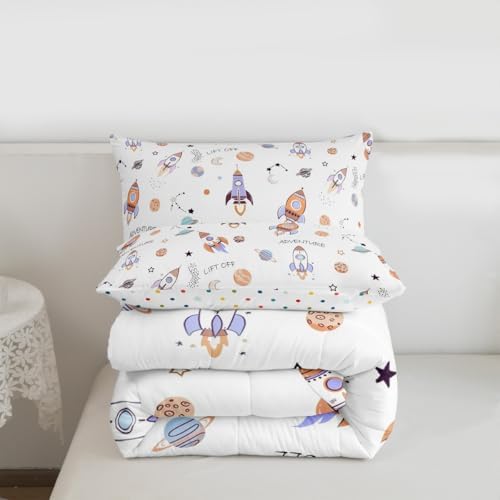 Erosebridal Kids Rocket Full Size Comforter Sets for Kids Boys Girls,Cartoon Spaceship Bedding Set,Galaxy Themed Duvet Insert,Planets Outer Space Quilt Bedroom Decor