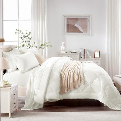 Love's cabin California King Comforter Set Ivory, 7 Pieces California King Bed in a Bag, All Season Bedding Sets with 1 Comforter, 1 Flat Sheet, 1 Fitted Sheet, 2 Pillowcase and 2 Pillow Sham