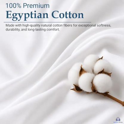 Mattress-Homes Extra Deep Pocket 6 Piece Full Sheet Set, Hotel Luxury Collection, 100% Egyptian Cotton, 21" Deep Fitted Sheet, Soft, Cool & Breathable Bedding with 4 Pillowcases in White Solid