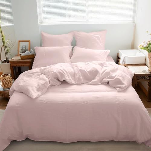 Simple&Opulence 100% Washed Linen Euro Shams 26'' x 26'' Pack of 2, Basic Style Solid Color Natural Flax Farmhouse Decorative Square Throw Pillow Covers for Bed Couch Sofa - Brush Pink