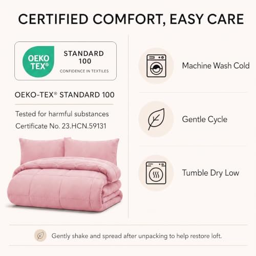 CozyLux King Size Comforter Set Pink - 7 Pieces Bed in a Bag