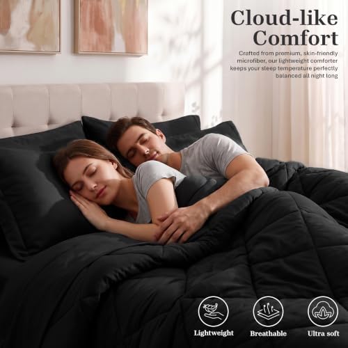 Utopia Bedding Queen Comforter Set, Bed in a Bag 7 Piece, Black