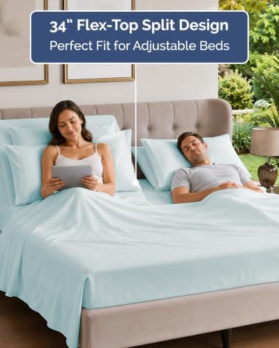 Flex Top Split Head King 6 Piece Sheet Set - Soft & Cooling - Ice Blue