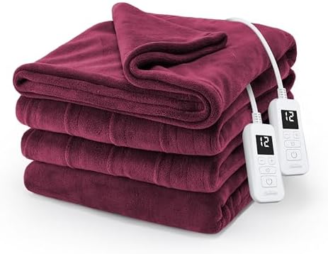 Sunbeam Electric Heated Blanket Royal Luxe Microplush Burgundy King 90x100