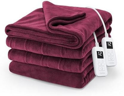 Sunbeam Electric Heated Blanket Royal Luxe Microplush Burgundy King 90x100