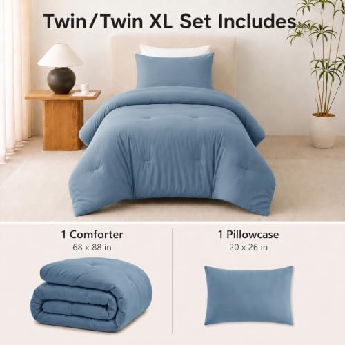 CozyLux Twin Comforter Set, 2 Pieces Down Alternative Bedding, Grayish Blue