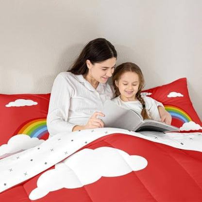 Rainbow Comforter for Girls Kids,Colorful Stripes Comforter Set Queen Size Home Decor,Soft Cute Style Bedding Set,Dreamy Teens Bedroom Down Duvet,1 Comforter with 2 Pillowcases