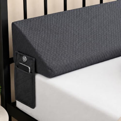 Twin Bed Wedge Pillow for Headboard & Mattress Gap Filler Grey
