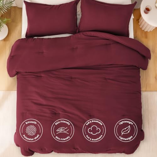 Love's cabin Burgundy Full Comforter Set, 3-Piece Prewashed Bed Set