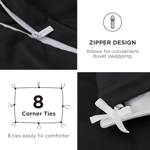Bedsure Prewashed Duvet Cover Queen with Fitted Sheet, 4-Piece Set, Black