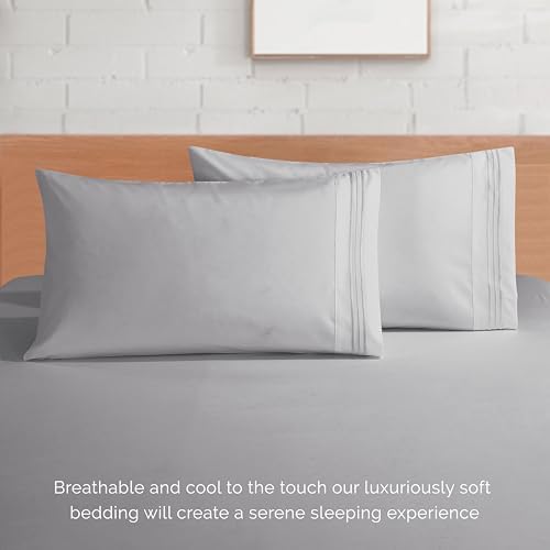 Elegant Comfort 4-Piece Bed Sheet Set - Luxury Bedding 1500 Premium Hotel Quality Microfiber, All Around Elastic 18-24 Inches Deep Fitted Sheet- Extra Deep Pocket Sheets, California King, Silver Grey