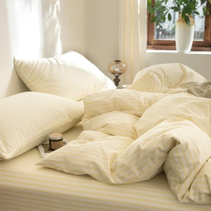 FOSSA Striped Duvet Cover Set 100% Washed Cotton Linen Feel California King