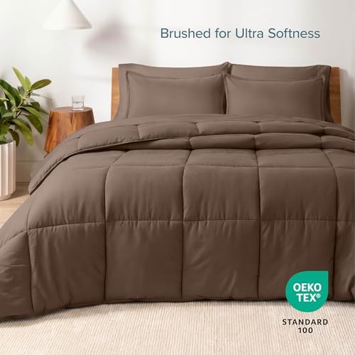 Bare Home Bed-in-A-Bag 5 Piece Comforter & Sheet Set - Twin XL - Goose Down Alternative - Ultra-Soft 1800 Premium Bed Set (Twin XL, Cocoa/Cocoa)