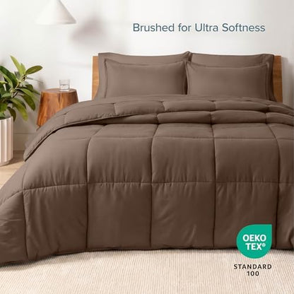 Bare Home Bed-in-A-Bag 5 Piece Comforter & Sheet Set - Twin XL - Goose Down Alternative - Ultra-Soft 1800 Premium Bed Set (Twin XL, Cocoa/Cocoa)