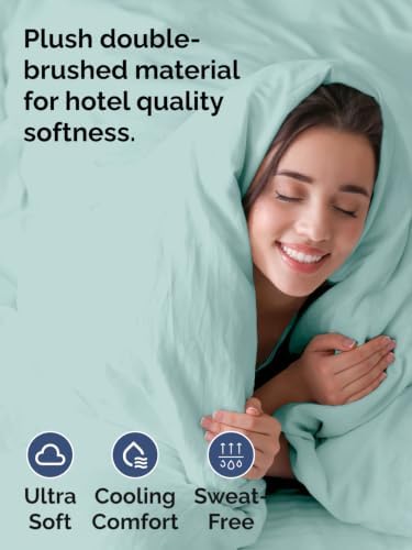 Duvet Cover Queen Size - Soft 3 Piece with Zipper Closure - Spa Blue