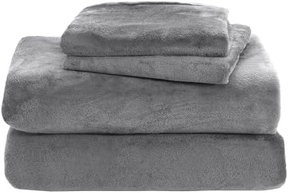 Elegant Comfort Luxuriously Soft 4-Piece Velvet Plush Flannel Sheet Set - Premium Quality - Cozy Warm, Anti-Static, Non Pilling Fuzzy Velvet Flannel Fleece Deep Pocket Sheet Set - King, Gray