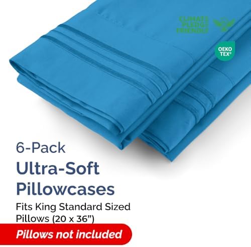 King Standard Pillow Cases Set of 6 - Soft Pillowcase Covers - Denim Blue