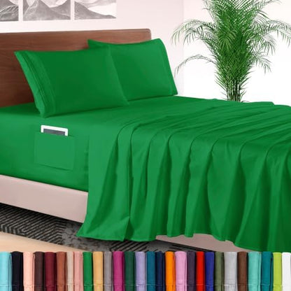 Elegant Comfort 4-Piece Bed Sheet Set - Luxury Bedding 1500 Premium Hotel Quality Microfiber, All Around Elastic 18-24 Inches Deep Fitted Sheet- Extra Deep Pocket Sheets, Queen, Emerald Green