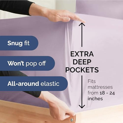 Extra Deep King Sheet Set - 4 Piece Breathable & Cooling - Light Lavender