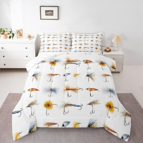 Homewish Colorful Fishhooks Bedding Comforter Set Queen Size for Boys Girls