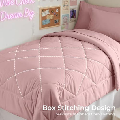 HEVUMYI 5-Piece Twin XL Comforter Set, Dusty Pink Bed in a Bag