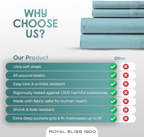 Split King Sheets Set with 2 Twin XL Fitted Sheet - 5 Piece Bedding - Wrinkle Free, Fade Resistant, Double Brushed Microfiber - Deep Pockets/Easy Fit (Aqua)