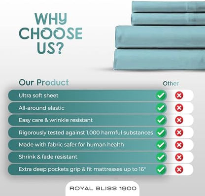 Split King Sheets Set with 2 Twin XL Fitted Sheet - 5 Piece Bedding - Wrinkle Free, Fade Resistant, Double Brushed Microfiber - Deep Pockets/Easy Fit (Aqua)