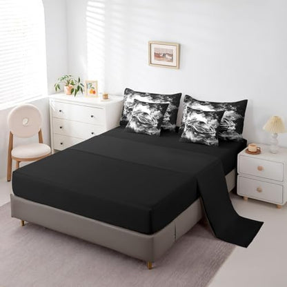 Feelyou Speed Sports Car Comforter Set with Sheets King Size Kids Smoky Race Car 7 Pieces Bedding Set for Boys Girls Teens Racing Car Bed in a Bag Breathable Extreme Sports Bed Set Black White